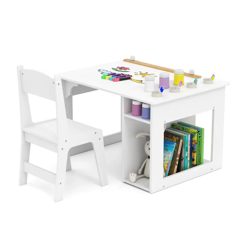 Kids Art Table and Chair Set Toddler Craft Drawing Desk-White - White - Kids Table & Chair Sets