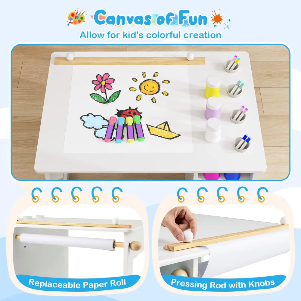 Kids Art Table and Chair Set Toddler Craft Drawing Desk-White - White - Kids Table & Chair Sets