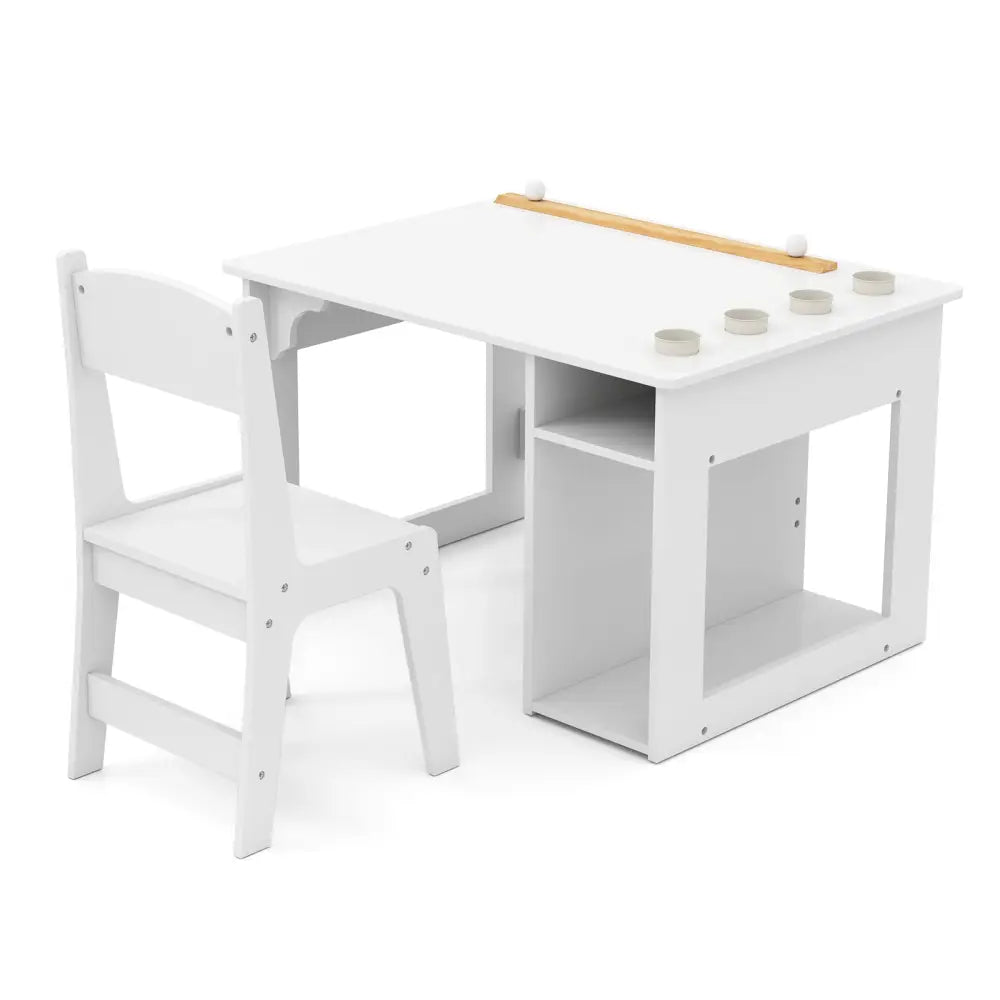 Kids Art Table and Chair Set Toddler Craft Drawing Desk-White - White - Kids Table & Chair Sets