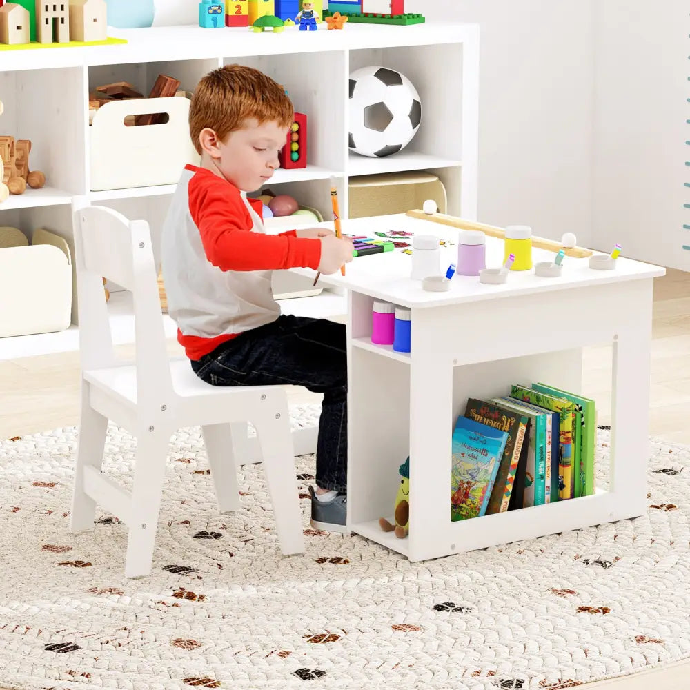 Kids Art Table and Chair Set Toddler Craft Drawing Desk-White - White - Kids Table & Chair Sets