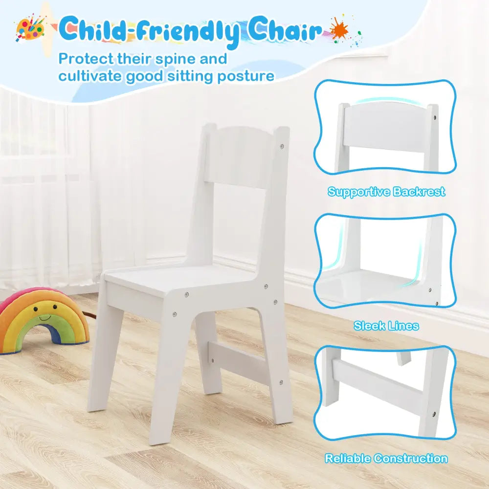 Kids Art Table and Chair Set Toddler Craft Drawing Desk-White - White - Kids Table & Chair Sets