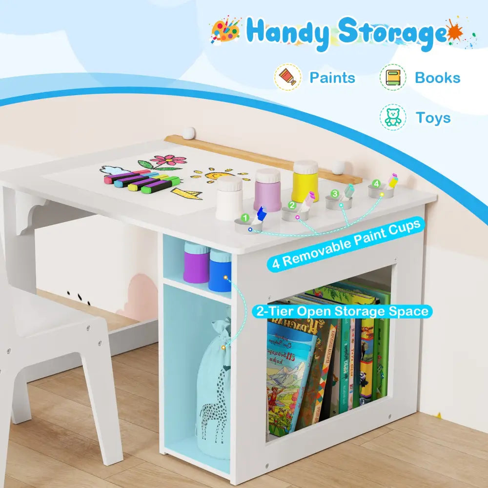 Kids Art Table and Chair Set Toddler Craft Drawing Desk-White - White - Kids Table & Chair Sets