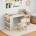 Kids Art Table and Chair Set with Detachable Paper Roll Holder and Cabinet-Natural - Natural - Kids Table & Chair Sets