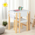 Kids Art Table and Chair Set with Drawer Paper Roll and 2 Markers-White - White - Kids Table & Chair Sets