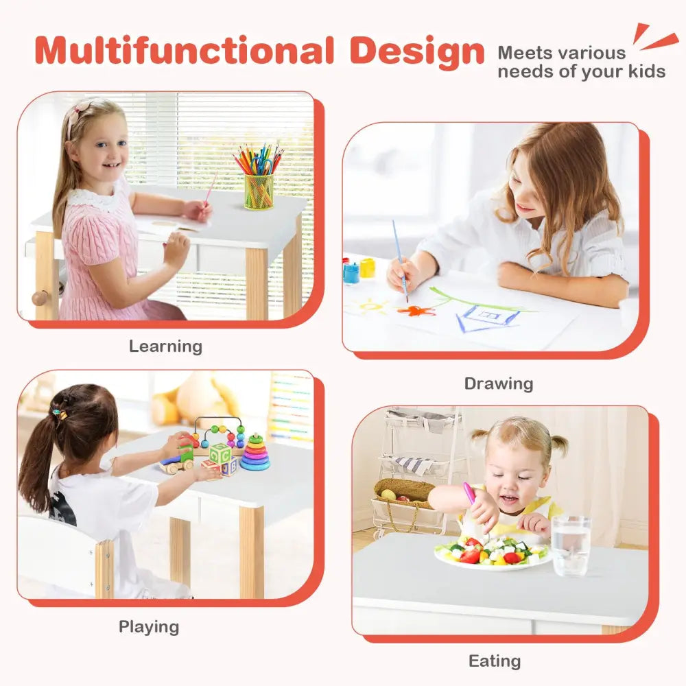 Kids Art Table and Chair Set with Drawer Paper Roll and 2 Markers-White - White - Kids Table & Chair Sets