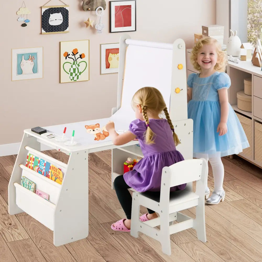 Kids Art Table and Chair Set with Easel and Chair for Drawing Reading-Grey - Gray - Art Easels