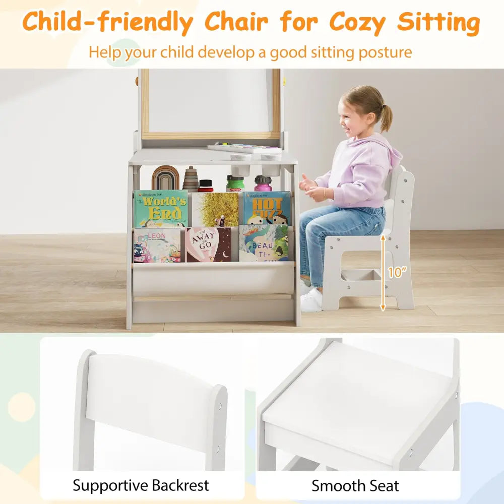 Kids Art Table and Chair Set with Easel and Chair for Drawing Reading-Grey - Gray - Art Easels