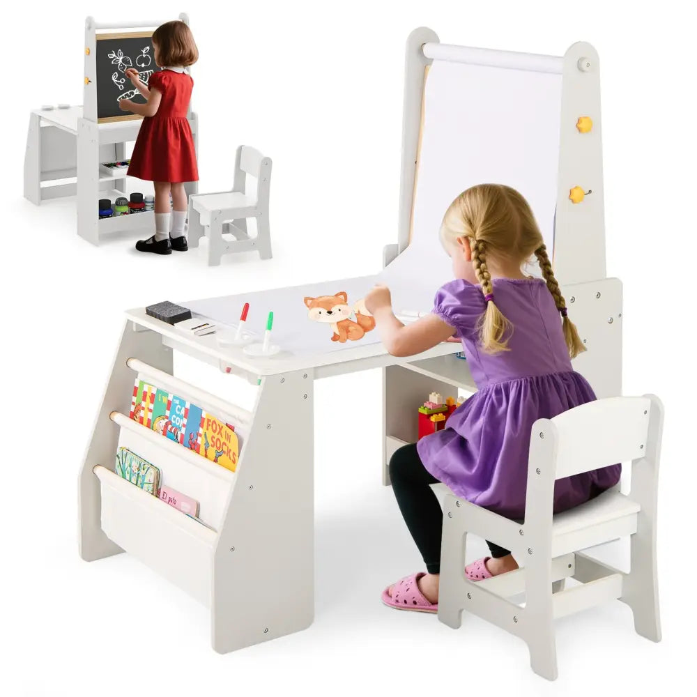 Kids Art Table and Chair Set with Easel and Chair for Drawing Reading-Grey - Gray - Art Easels