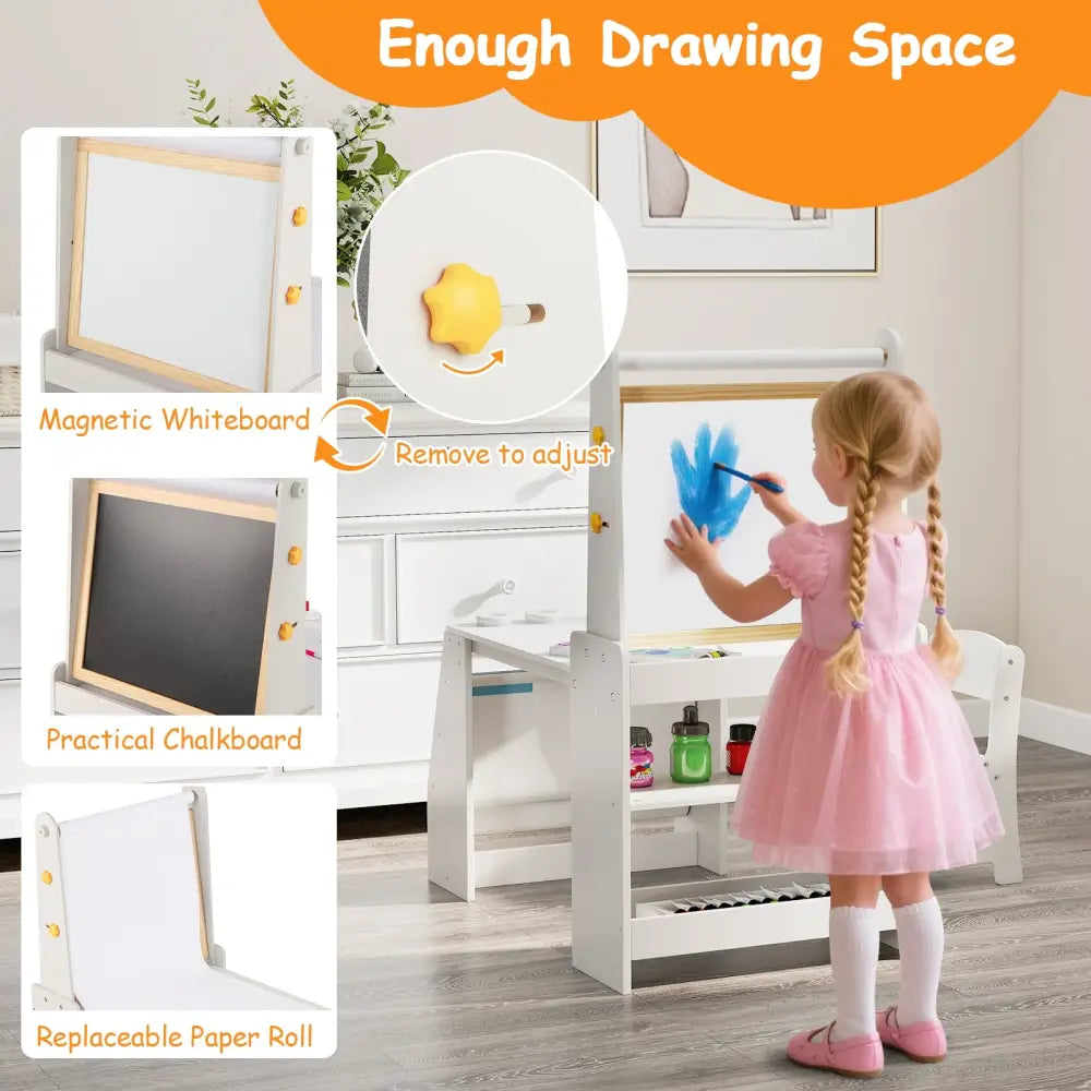 Kids Art Table and Chair Set with Easel and Chair for Drawing Reading-Grey - Gray - Art Easels