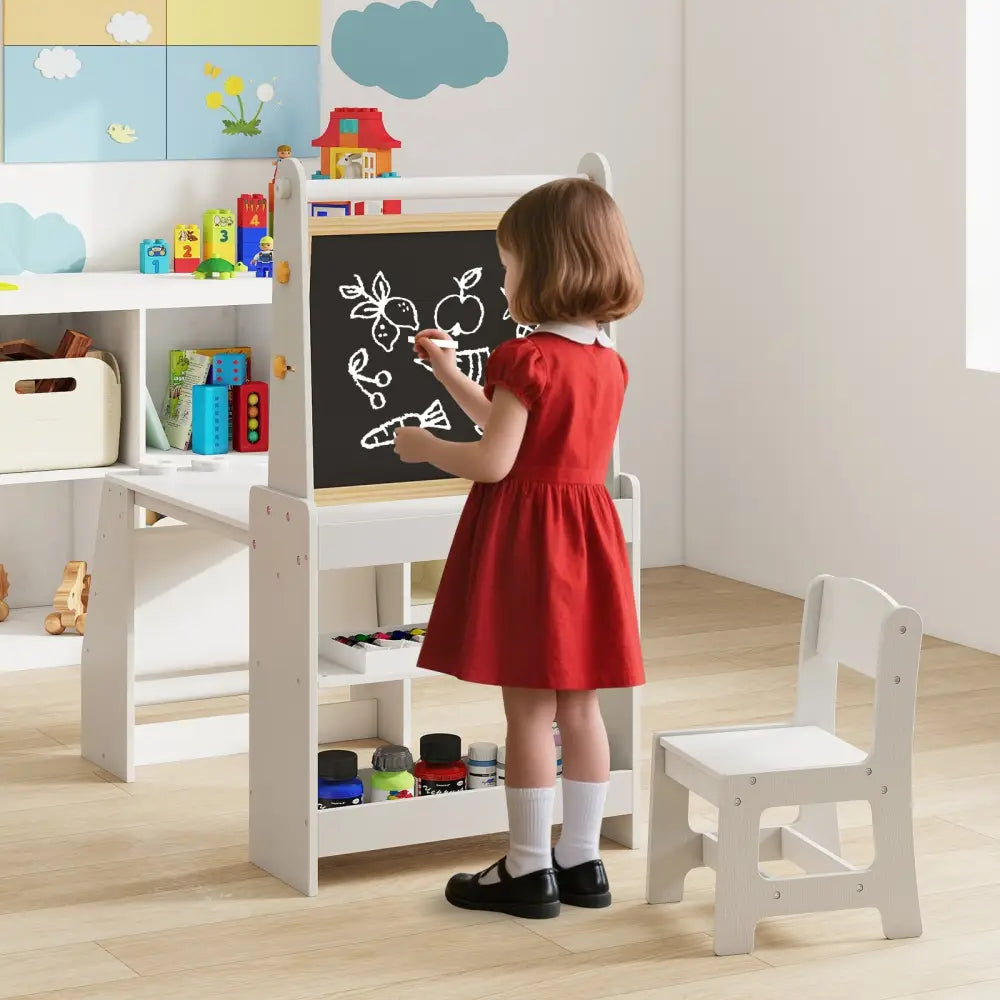 Kids Art Table and Chair Set with Easel and Chair for Drawing Reading-Grey - Gray - Art Easels