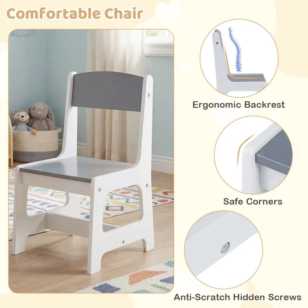 Kids Art Table and Chair with Paper Roll and Fabric Bins for Drawing Reading Studying Playing-Gray - Gray - Kids Table