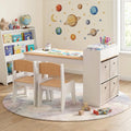 Kids Art Table and Chairs Set with 2 Chairs and Paper Roll-Natural - Natural - Kids Table & Chair Sets