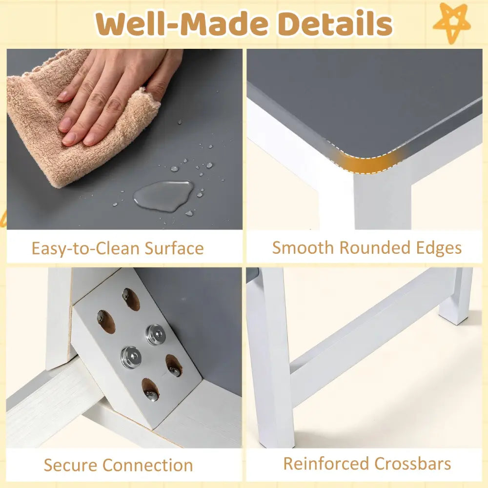 Kids Art Table and Stool Set Toddler Activity Desk with Paper Roll and 4 Paint Cups for Drawing Learning-Gray - Gray