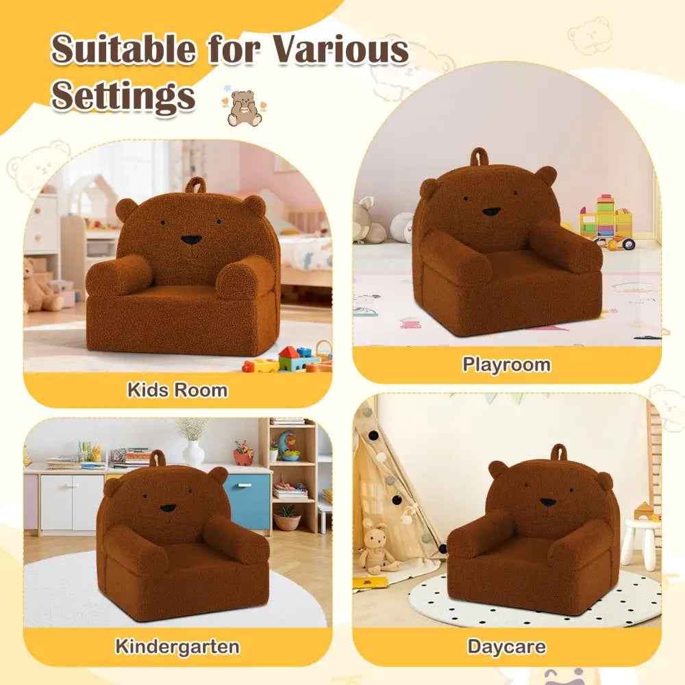 Kids Bear Sofa Toddler Foam Couch with Soft Fleece Fabric Cover-Brown - Brown - Kids Chairs & Seating