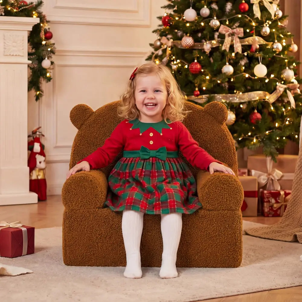 Kids Bear Sofa Toddler Foam Couch with Soft Fleece Fabric Cover-Brown - Brown - Kids Chairs & Seating