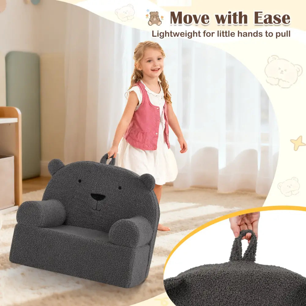 Kids Bear Sofa Toddler Foam Couch with Soft Fleece Fabric Cover-Gray - Gray - Kids Chairs & Seating