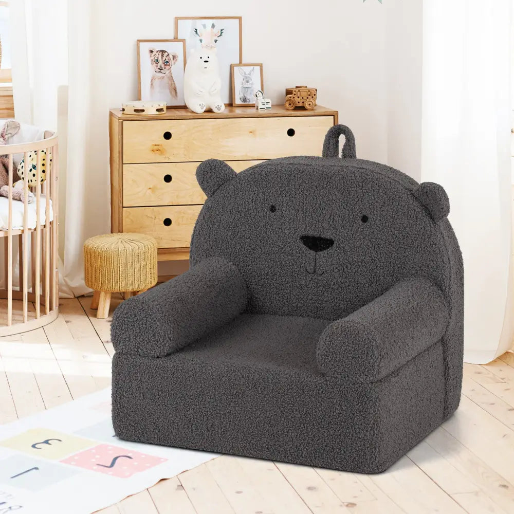 Kids Bear Sofa Toddler Foam Couch with Soft Fleece Fabric Cover-Gray - Gray - Kids Chairs & Seating