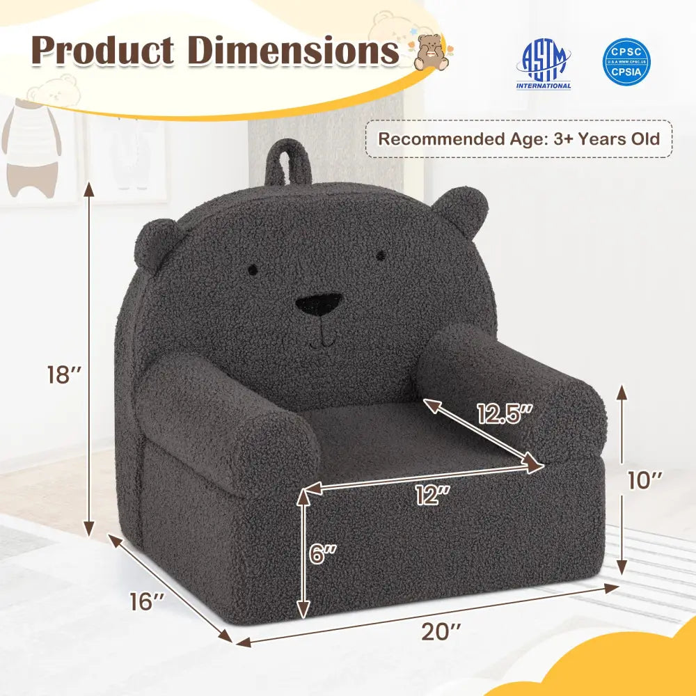Kids Bear Sofa Toddler Foam Couch with Soft Fleece Fabric Cover-Gray - Gray - Kids Chairs & Seating