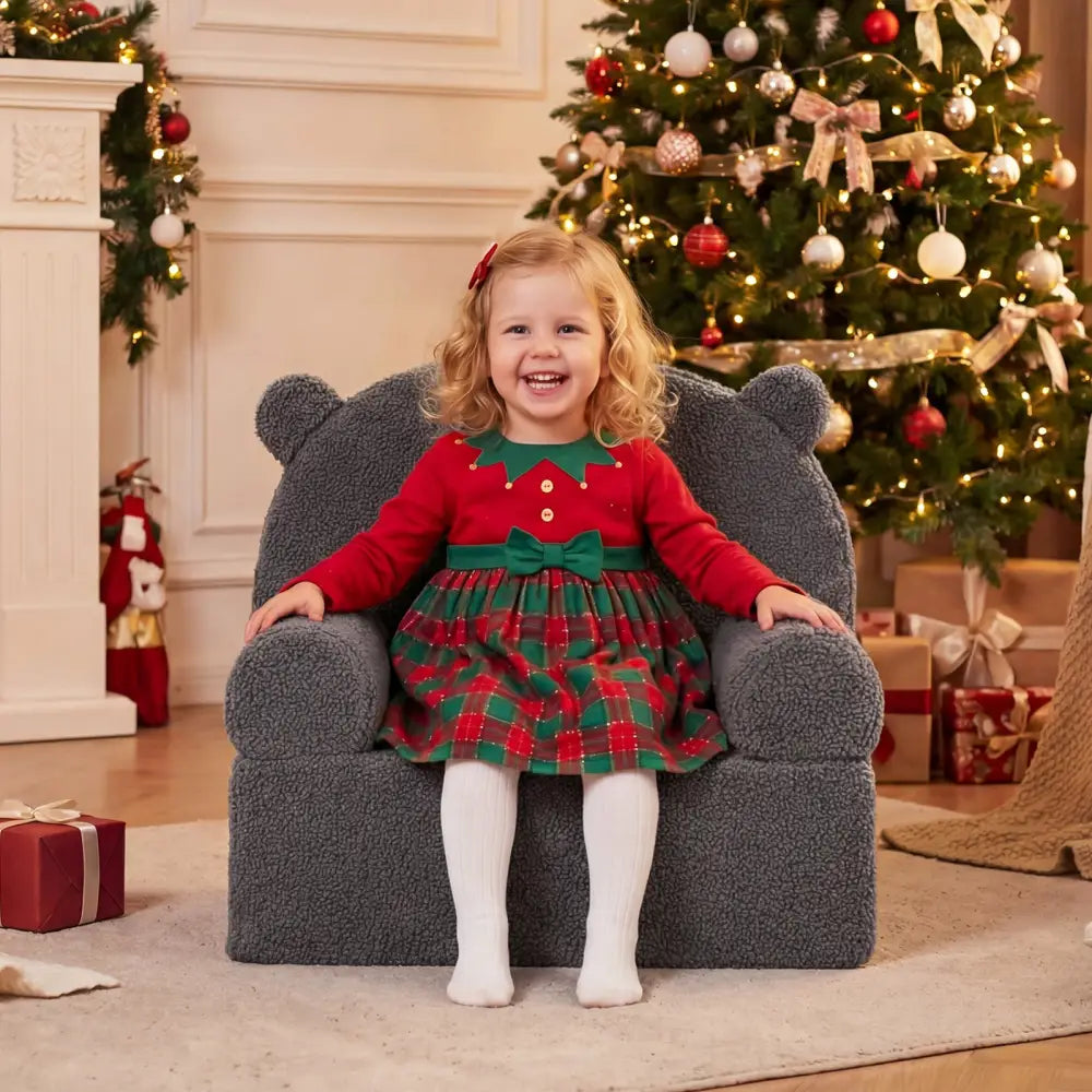 Kids Bear Sofa Toddler Foam Couch with Soft Fleece Fabric Cover-Gray - Gray - Kids Chairs & Seating