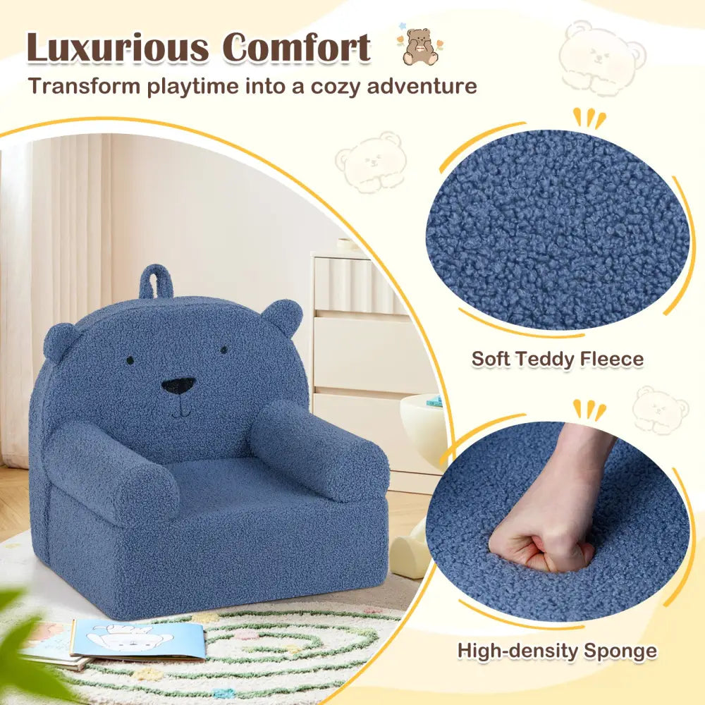 Kids Bear Sofa Toddler Foam Couch with Soft Fleece Fabric Cover-Navy - Navy - Kids Chairs & Seating