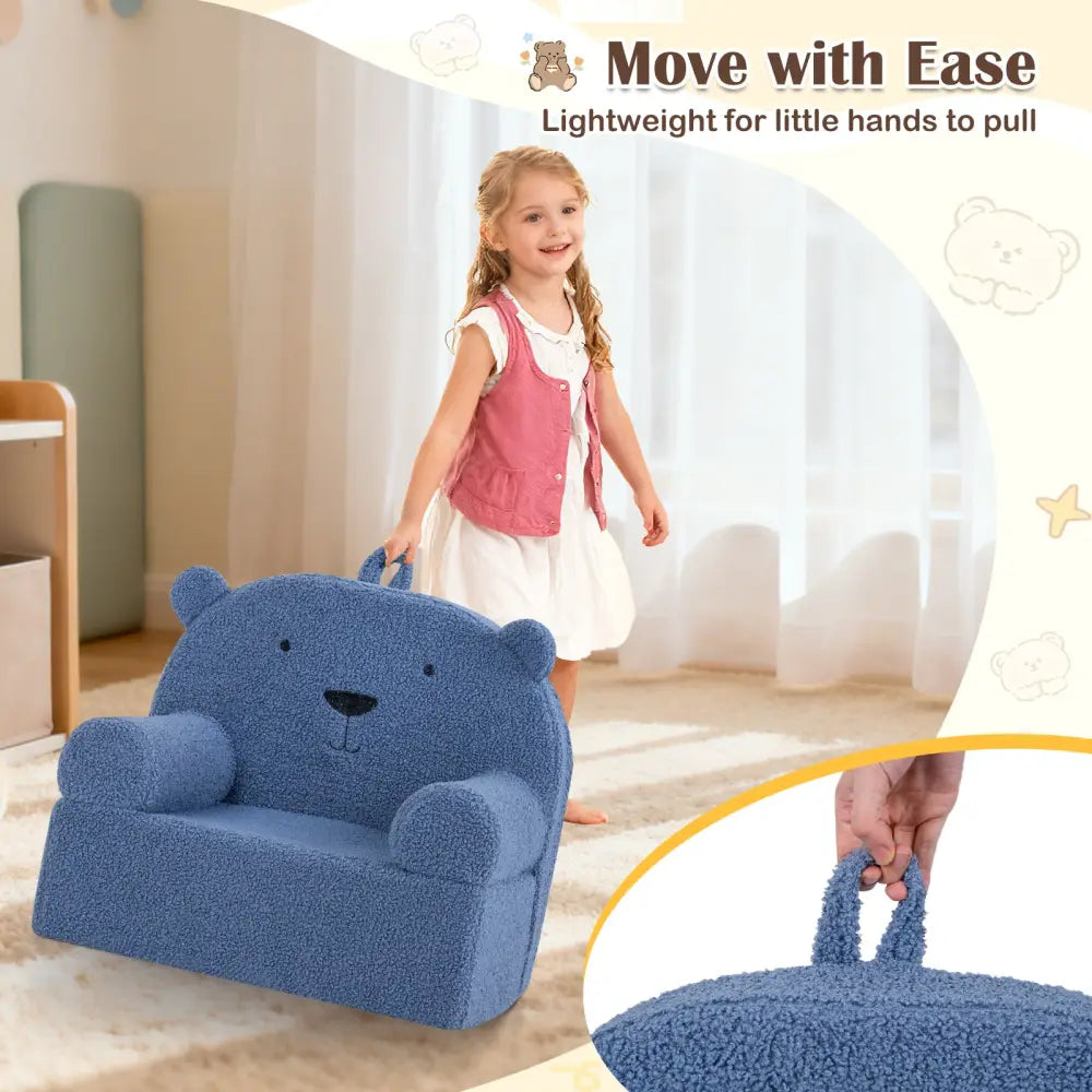 Kids Bear Sofa Toddler Foam Couch with Soft Fleece Fabric Cover-Navy - Navy - Kids Chairs & Seating