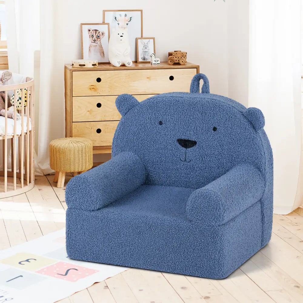 Kids Bear Sofa Toddler Foam Couch with Soft Fleece Fabric Cover-Navy - Navy - Kids Chairs & Seating