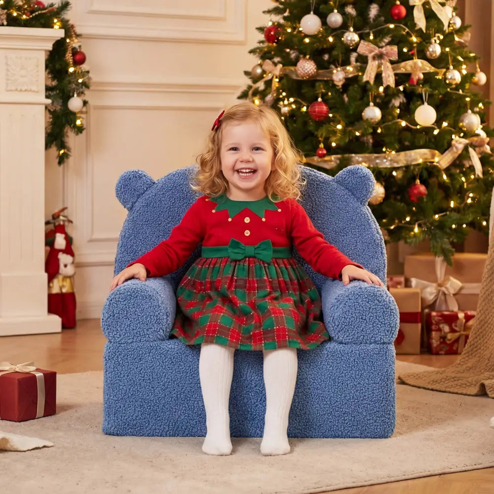 Kids Bear Sofa Toddler Foam Couch with Soft Fleece Fabric Cover-Navy - Navy - Kids Chairs & Seating