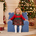 Kids Bear Sofa Toddler Foam Couch with Soft Fleece Fabric Cover-Navy - Navy - Kids Chairs & Seating