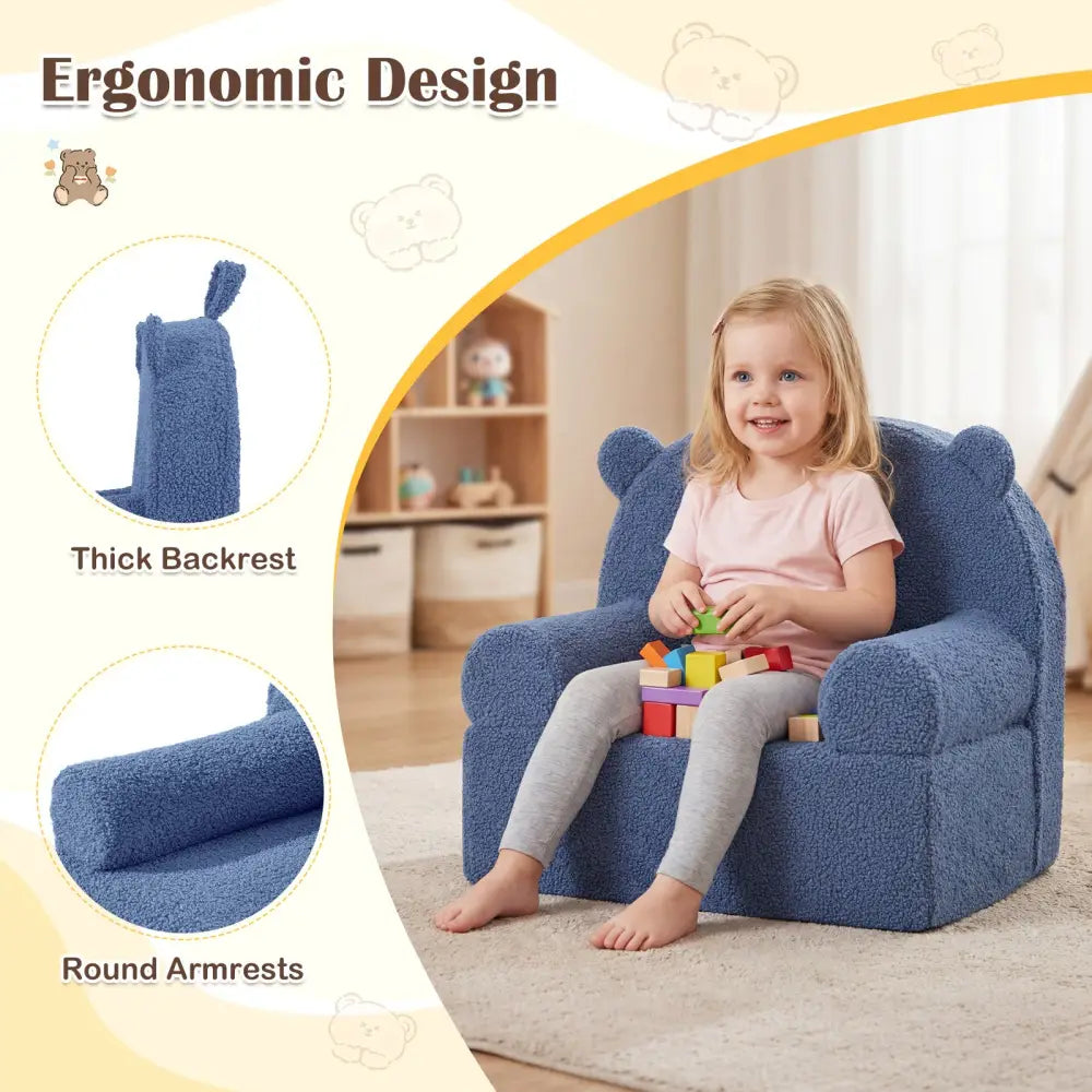 Kids Bear Sofa Toddler Foam Couch with Soft Fleece Fabric Cover-Navy - Navy - Kids Chairs & Seating