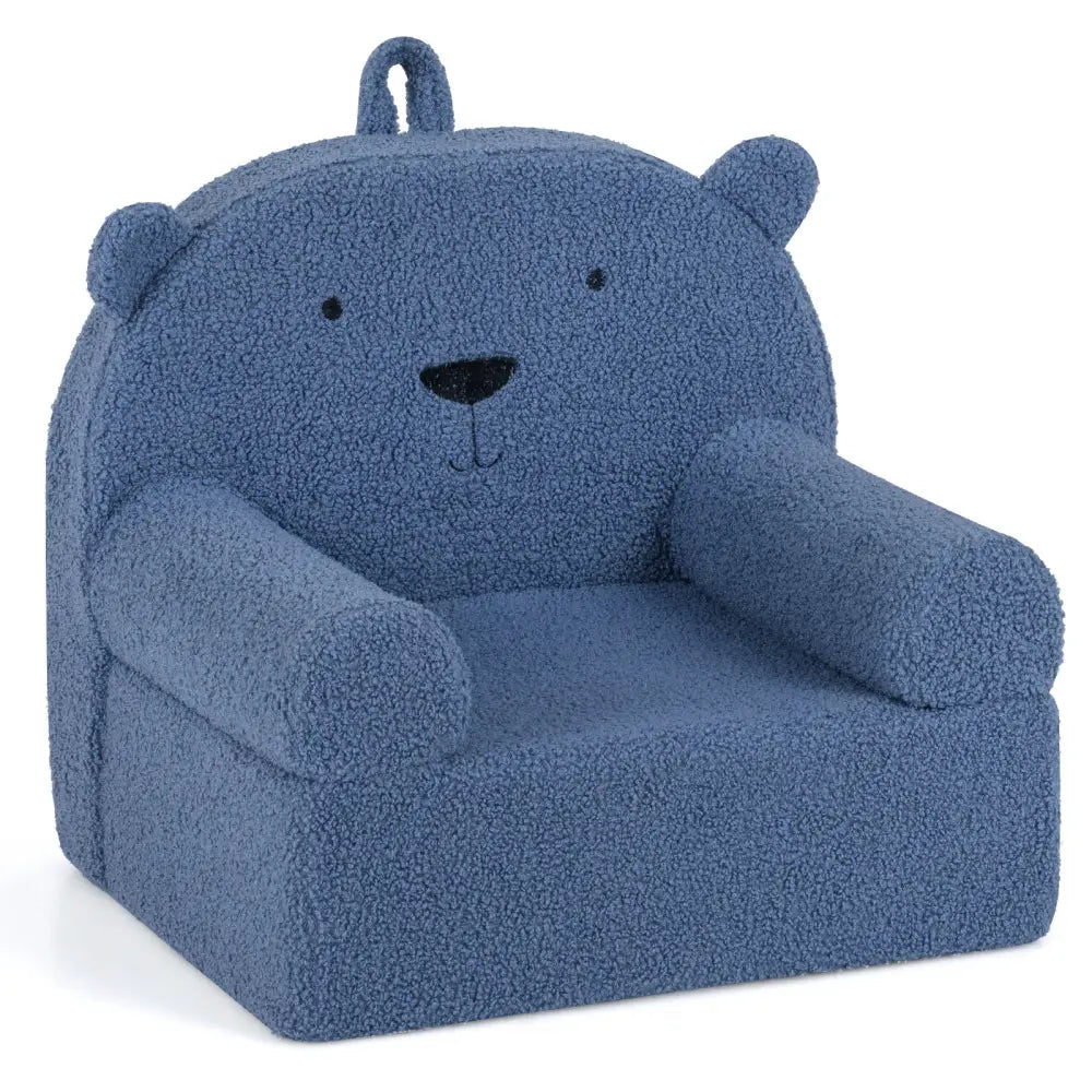 Kids Bear Sofa Toddler Foam Couch with Soft Fleece Fabric Cover-Navy - Navy - Kids Chairs & Seating