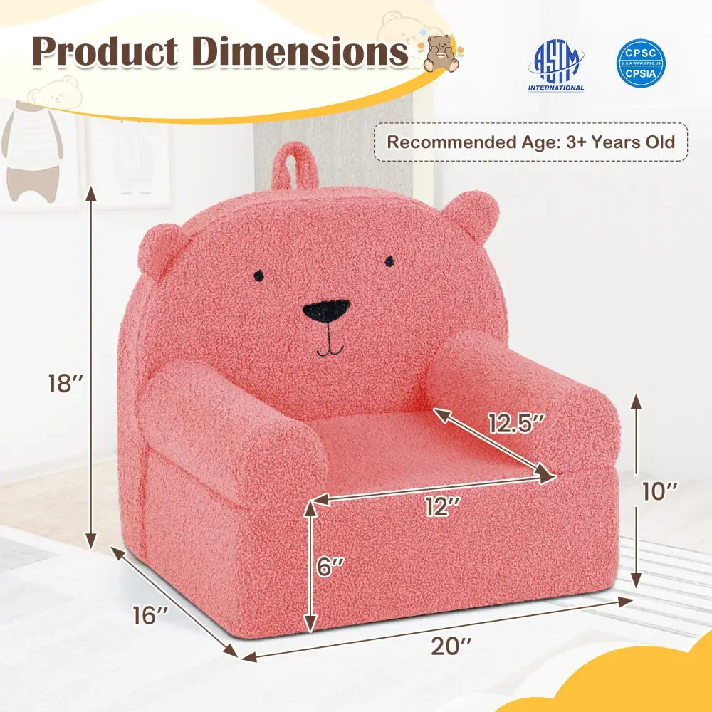 Kids Bear Sofa Toddler Foam Couch with Soft Fleece Fabric Cover-Pink - Pink - Kids Chairs & Seating