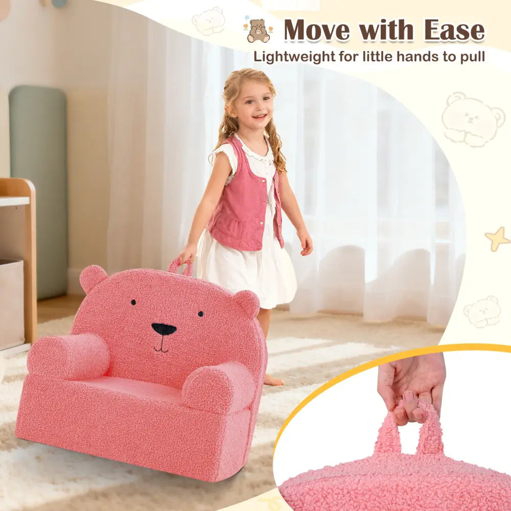 Kids Bear Sofa Toddler Foam Couch with Soft Fleece Fabric Cover-Pink - Pink - Kids Chairs & Seating