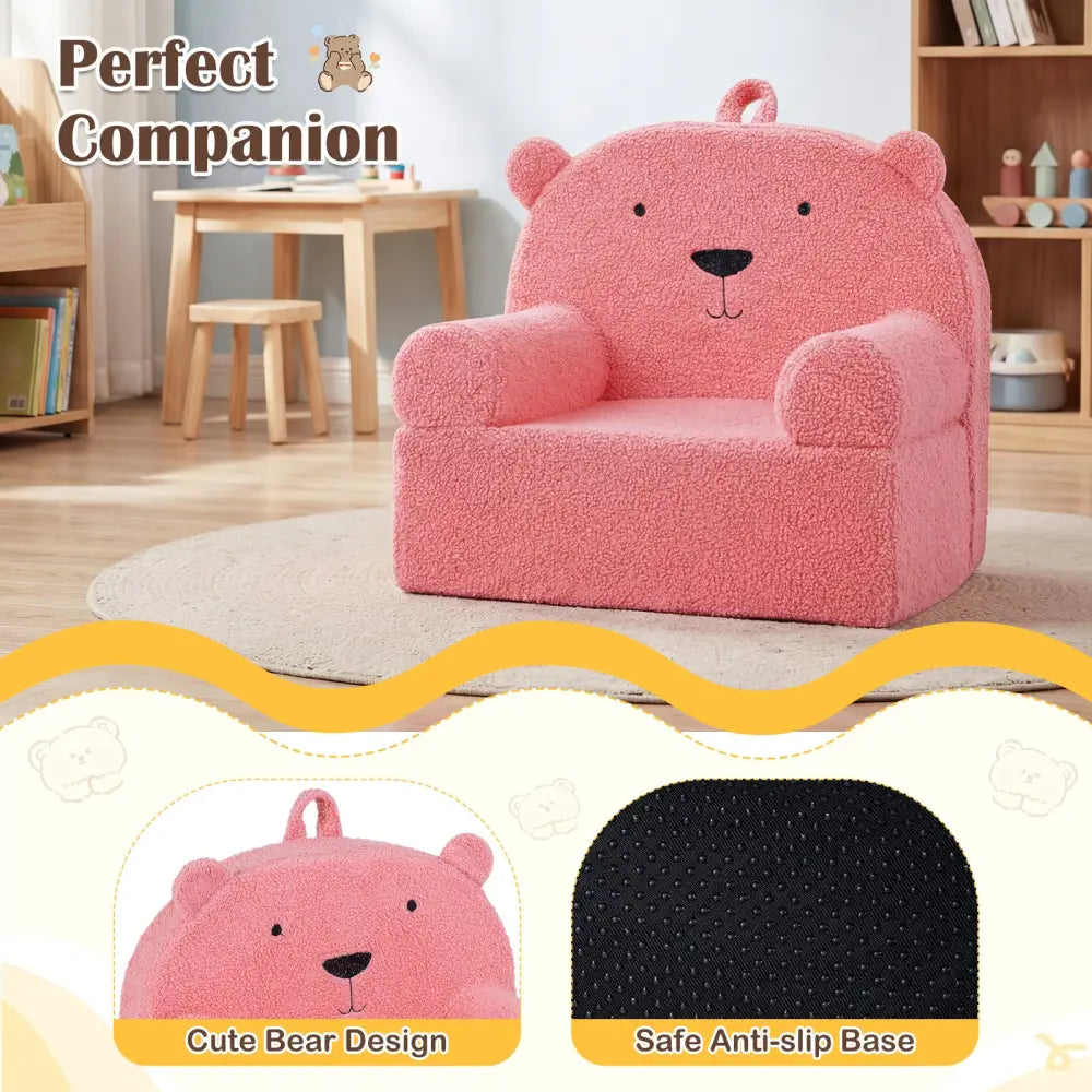 Kids Bear Sofa Toddler Foam Couch with Soft Fleece Fabric Cover-Pink - Pink - Kids Chairs & Seating