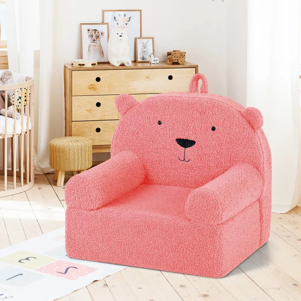 Kids Bear Sofa Toddler Foam Couch with Soft Fleece Fabric Cover-Pink - Pink - Kids Chairs & Seating