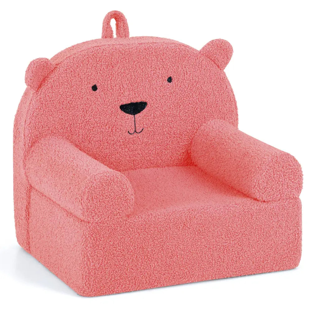 Kids Bear Sofa Toddler Foam Couch with Soft Fleece Fabric Cover-Pink - Pink - Kids Chairs & Seating