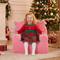 Kids Bear Sofa Toddler Foam Couch with Soft Fleece Fabric Cover-Pink - Pink - Kids Chairs & Seating