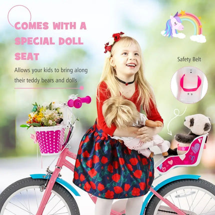 Kids Bicycle with Training Wheels and Basket for Boys and Girls Age 3 - 9 Years - 18 inches - Oasis Home Essentials