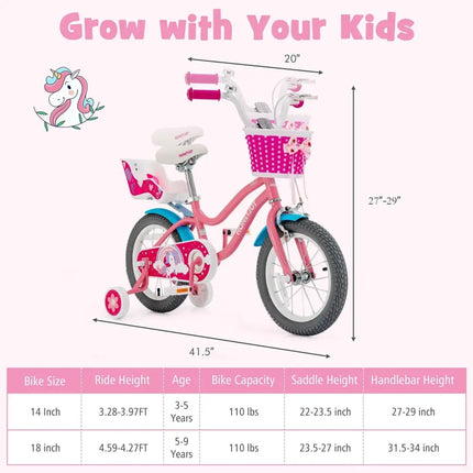 Kids Bicycle with Training Wheels and Basket for Boys and Girls Age 3 - 9 Years - 14 inches - Oasis Home Essentials