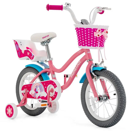 Kids Bicycle with Training Wheels and Basket for Boys and Girls Age 3 - 9 Years - 14 inches - Oasis Home Essentials