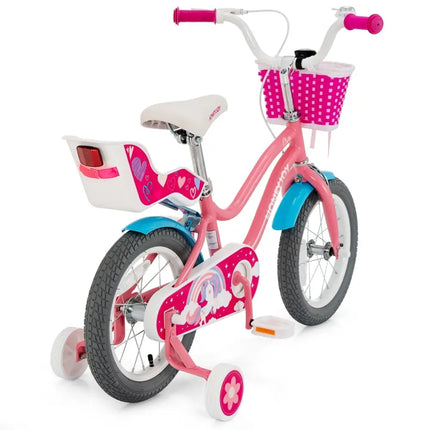 Kids Bicycle with Training Wheels and Basket for Boys and Girls Age 3 - 9 Years - 14 inches - Oasis Home Essentials