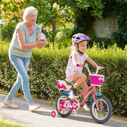 Kids Bicycle with Training Wheels and Basket for Boys and Girls Age 3 - 9 Years - 14 inches - Oasis Home Essentials