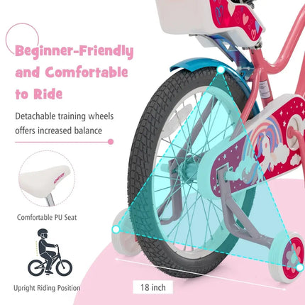 Kids Bicycle with Training Wheels and Basket for Boys and Girls Age 3 - 9 Years - 18 inches - Oasis Home Essentials