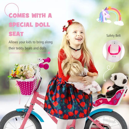 Kids Bicycle with Training Wheels and Basket for Boys and Girls Age 3 - 9 Years - 14 inches - Oasis Home Essentials