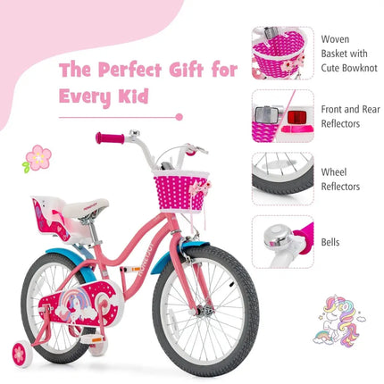 Kids Bicycle with Training Wheels and Basket for Boys and Girls Age 3 - 9 Years - 18 inches - Oasis Home Essentials