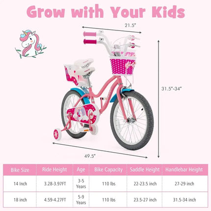Kids Bicycle with Training Wheels and Basket for Boys and Girls Age 3 - 9 Years - 18 inches - Oasis Home Essentials