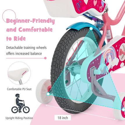 Kids Bicycle with Training Wheels and Basket for Boys and Girls Age 3 - 9 Years - 14 inches - Oasis Home Essentials