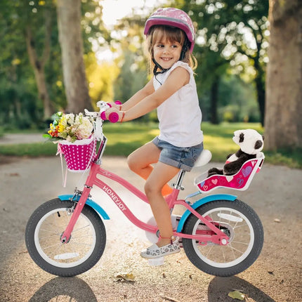 Kids Bicycle with Training Wheels and Basket for Boys and Girls Age 3 - 9 Years - 14 inches - Oasis Home Essentials