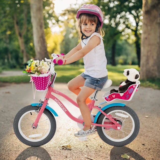 Kids Bicycle with Training Wheels and Basket for Boys and Girls Age 3 - 9 Years - 14 inches - Oasis Home Essentials