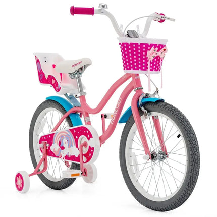 Kids Bicycle with Training Wheels and Basket for Boys and Girls Age 3 - 9 Years - 18 inches - Oasis Home Essentials