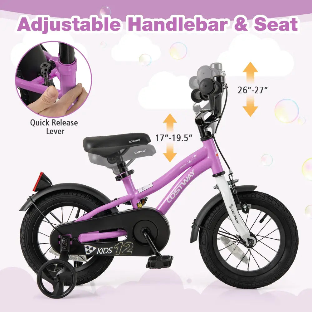 Kids Bike 12-Inch Children Training Bicycle with 2 Brake for 3-4 Years Old - Purple - Kids Bike